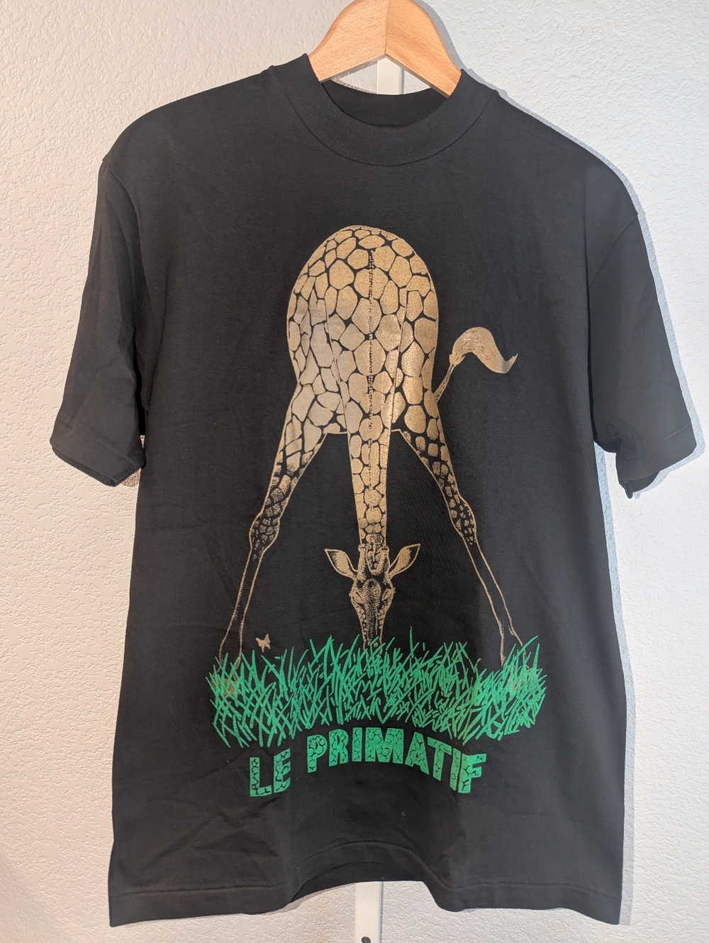 VINTAGE 90s Hanes Beefy-T Giraffe Double-Sided Graphic Tee Black Medium